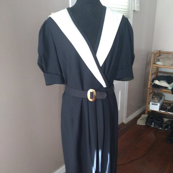 Vintage Navy And White Dress | Size 10 - Picture 1 of 9